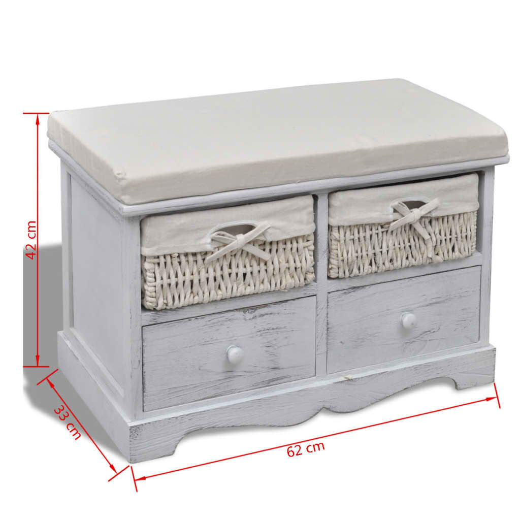vidaXL Πάγκος με Αποθηκευτικό Χώρο Λευκός 62x33x42 εκ. Ξύλο Παυλώνιας