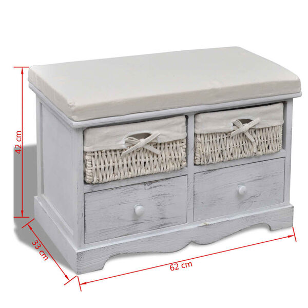 vidaXL Πάγκος με Αποθηκευτικό Χώρο Λευκός 62x33x42 εκ. Ξύλο Παυλώνιας