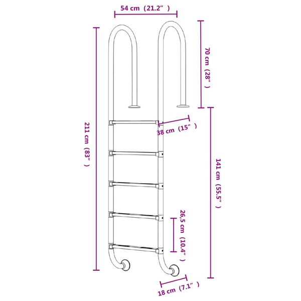 vidaXL Σκάλα Πισίνας 54 x 38 x 211 εκ. από Ανοξείδωτο Ατσάλι 304