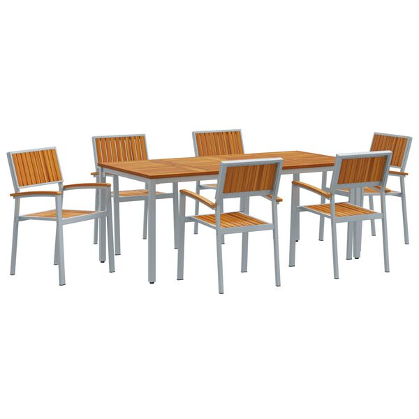 vidaXL Σέτ φαγητού για κήπο 7 pcs Γκρι και καφέ 180 x 90 x 75 cm