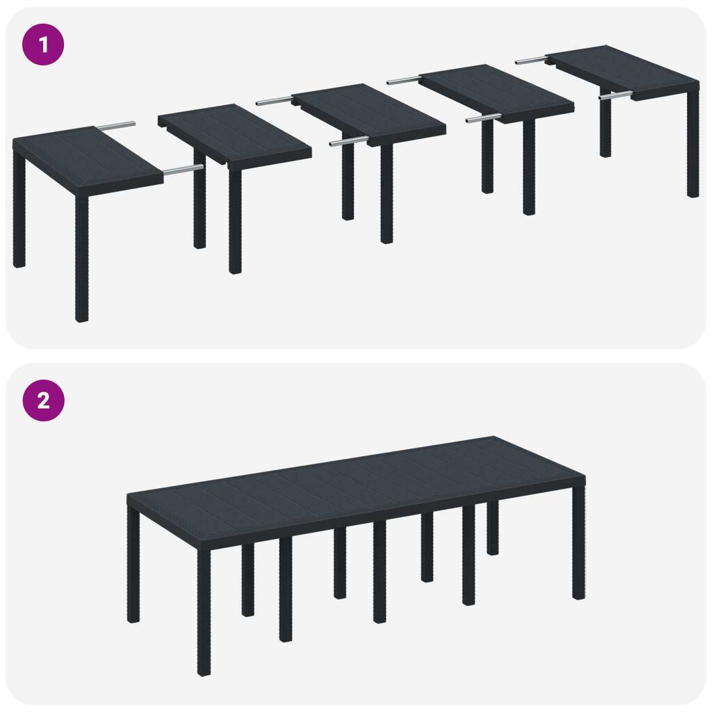 vidaXL Κήπος Τραπέζι Ανθρακί 250x100x73 εκ. Πολυ Ράτταν