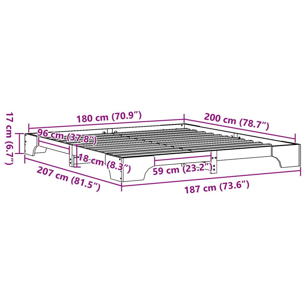 vidaXL Σκελετός Κρεβατιού 180x200 εκ από Μασίφ Ξύλο Πεύκου