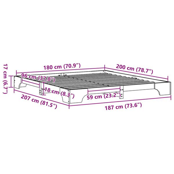 vidaXL Σκελετός Κρεβατιού 180x200 εκ από Μασίφ Ξύλο Πεύκου