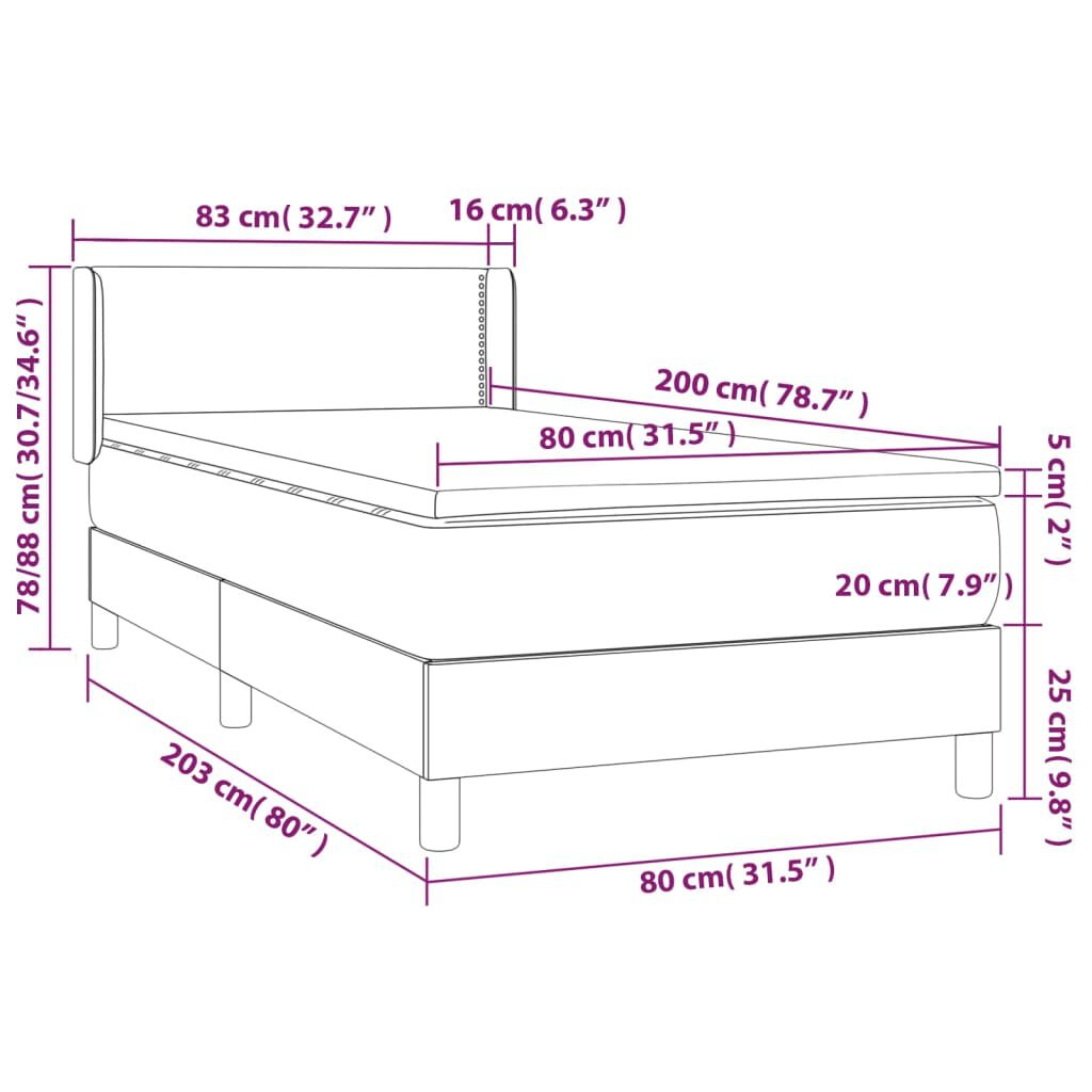 vidaXL Κρεβάτι Boxspring με Στρώμα Taupe 80x200 εκ. Υφασμάτινο