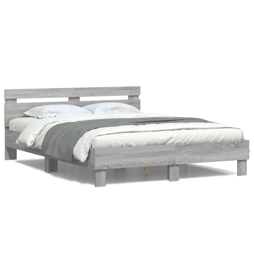 vidaXL Πλαίσιο Κρεβατιού με Κεφαλάρι/LED Γκρι Sonoma 140x190 εκ.