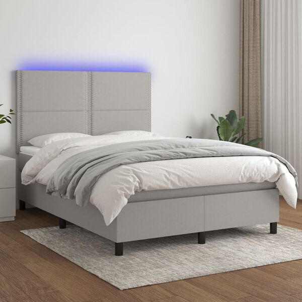 vidaXL Κρεβάτι Boxspring με Στρώμα & LED Αν.Γκρι 140x190εκ. Υφασμάτινο