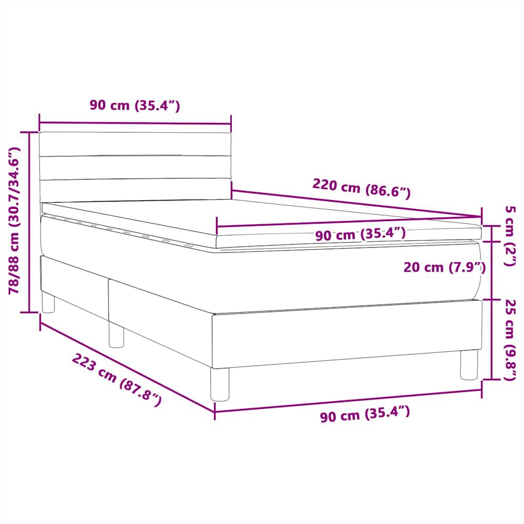 vidaXL Box Spring κρεβάτι με στρώμα σκούρο πράσινο 90x220 cm Velvet