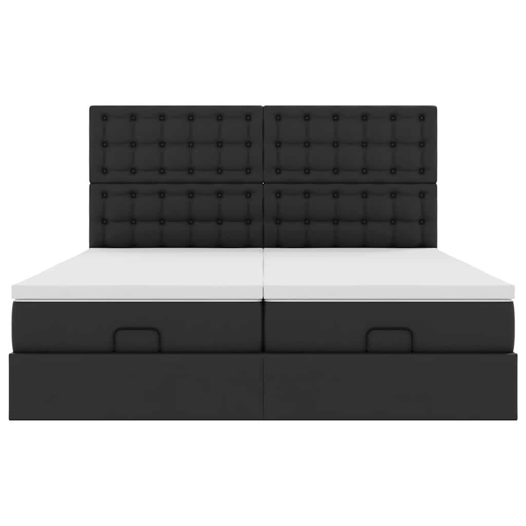 vidaXL Οθωμανικό κρεβάτι με στρώματα & LEDs Μαύρο Faux Leather