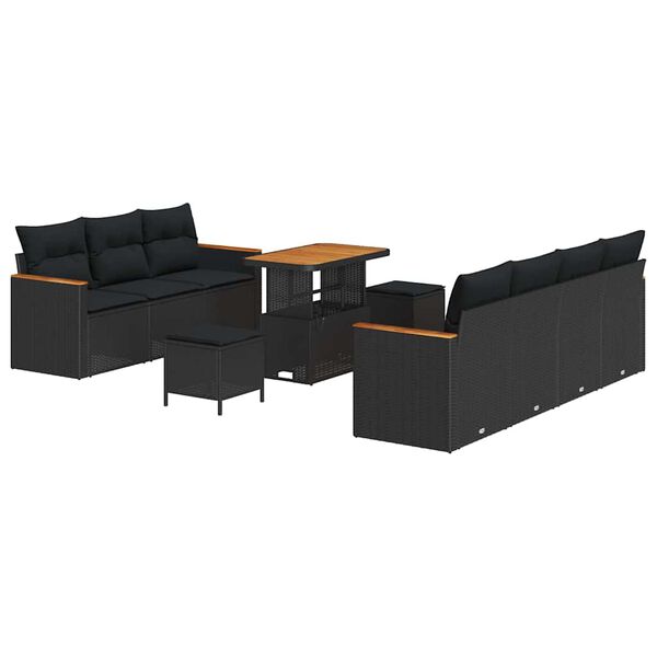 vidaXL Σετ Καναπέ Κήπου με μαξιλάρι 10 pcs Μαύρο Πολυ ράταν
