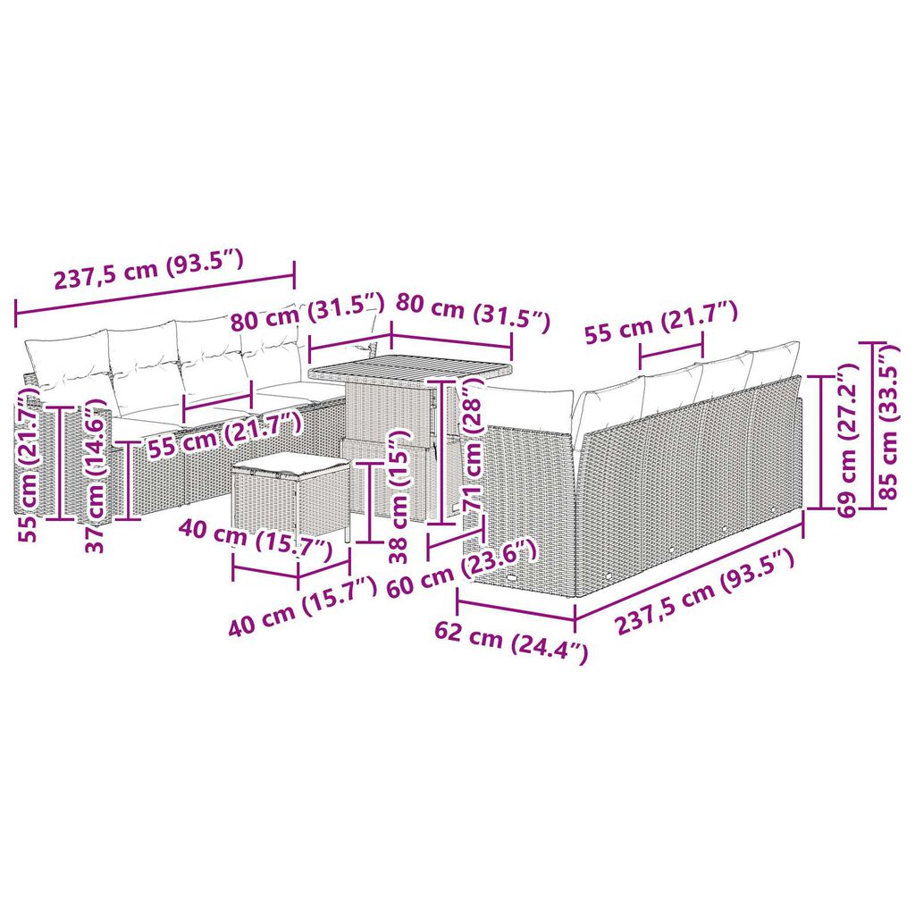 vidaXL Σετ Καναπέ Κήπου 11 pcs Μπεζ συνθετικό ρατάν
