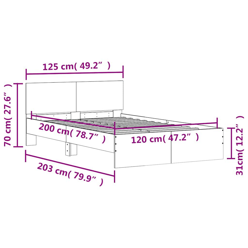 vidaXL Πλαίσιο Κρεβατιού με Κεφαλάρι/LED Sonoma δρυς 120x200 εκ.