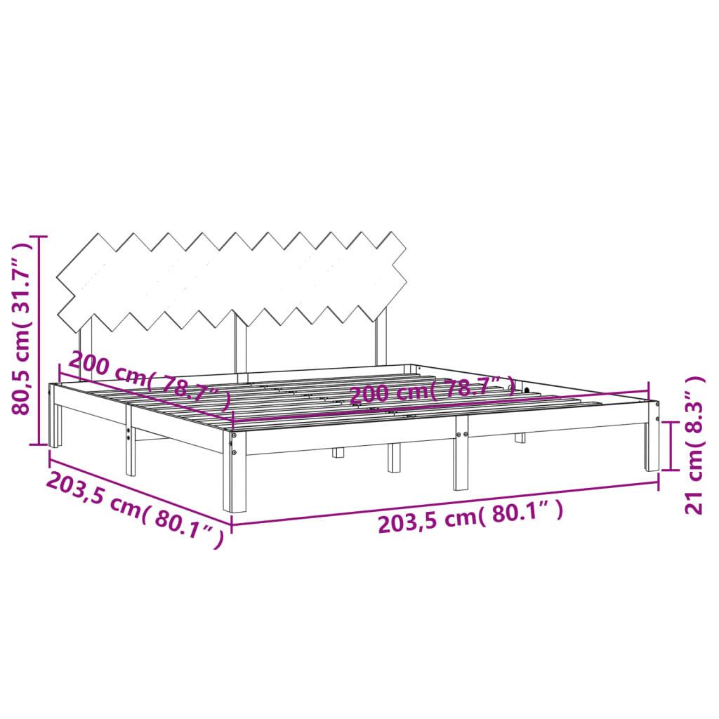 vidaXL Πλαίσιο Κρεβατιού με Κεφαλάρι Γκρι 200x200 εκ. Μασίφ Ξύλο