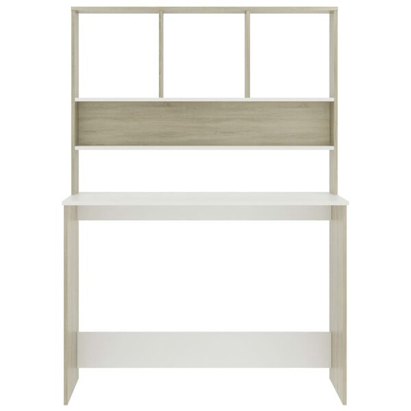 vidaXL Γραφείο με Ράφια Λευκό/Sonoma Δρυς 110x45x157 εκ. Μοριοσανίδα