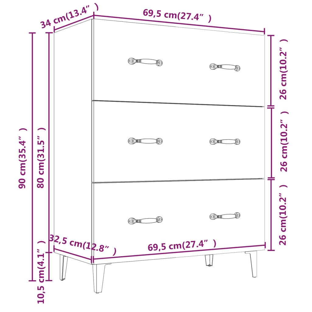 vidaXL Ντουλάπι Γκρι Sonoma 69,5 x 34 x 90 εκ. από Επεξεργασμένο Ξύλο