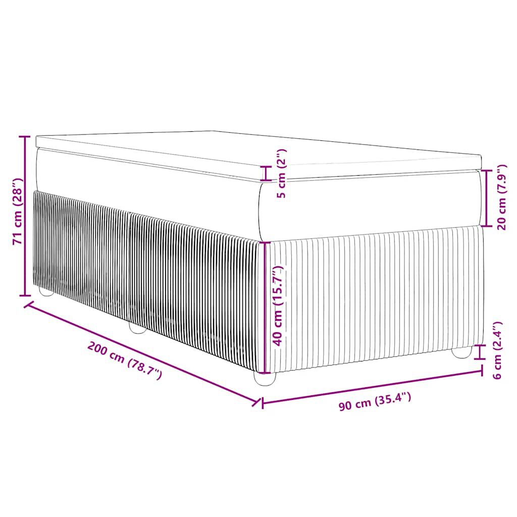 vidaXL Κρεβάτι Boxspring με Στρώμα Μαύρο 90x200 εκ. Υφασμάτινο