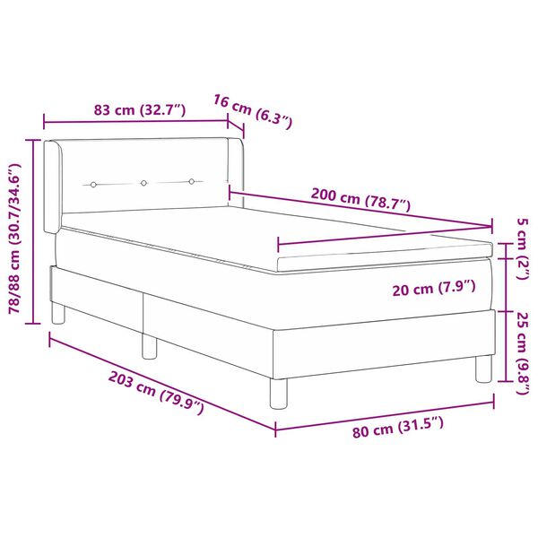vidaXL Κρεβάτι Box Spring με Στρώμα, Σκούρο Γκρι - 80 x 200 εκ., Ύφασμα