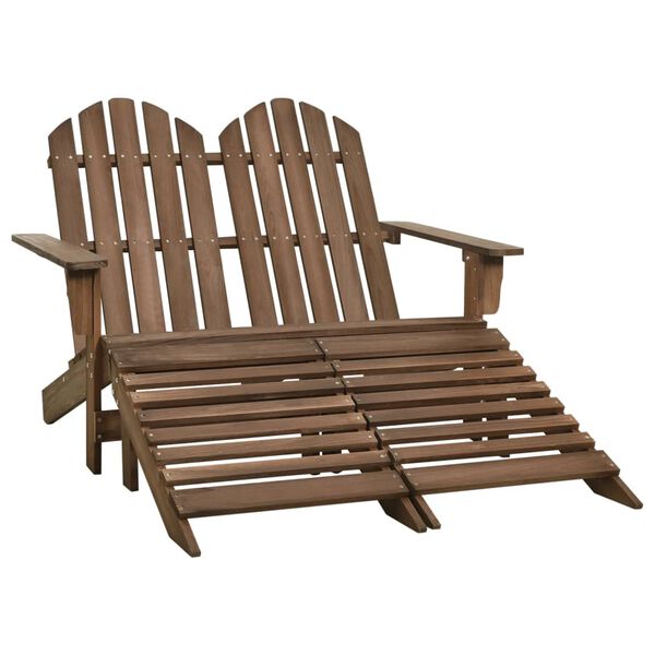 vidaXL Καρέκλα Κήπου Adirondack Διθέσια Καφέ Ξύλο Ελάτης & Υποπόδιο
