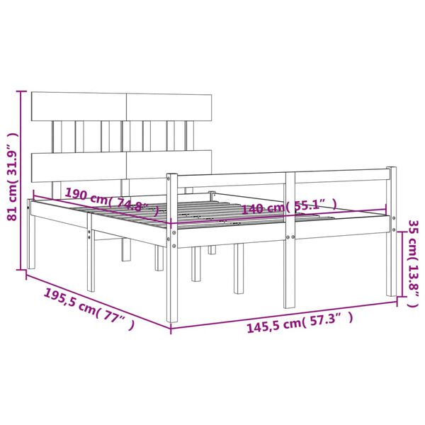 vidaXL Κρεβάτι Ηλικιωμένου με Κεφαλάρι 140 x 190 εκ. από Μασίφ Ξύλο