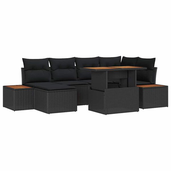 vidaXL Σετ Καναπέ Κήπου με αποθήκευση 7 pcs Μαύρο Πολυ ράταν