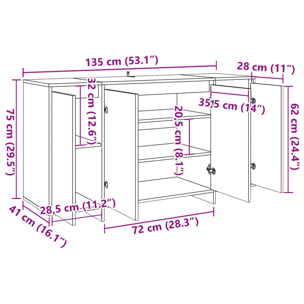 vidaXL Ντουλάπι Παλιό Ξύλο 135x41x75 εκ. από Επεξεργασμένο Ξύλο