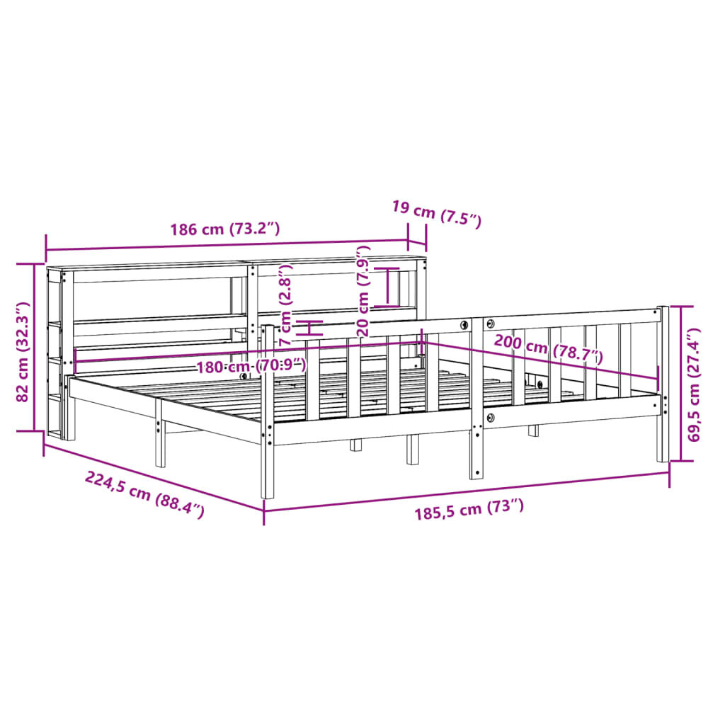 vidaXL Σκελετός Κρεβ. Χωρίς Στρώμα Λευκό 180x200 εκ Μασίφ Πεύκο