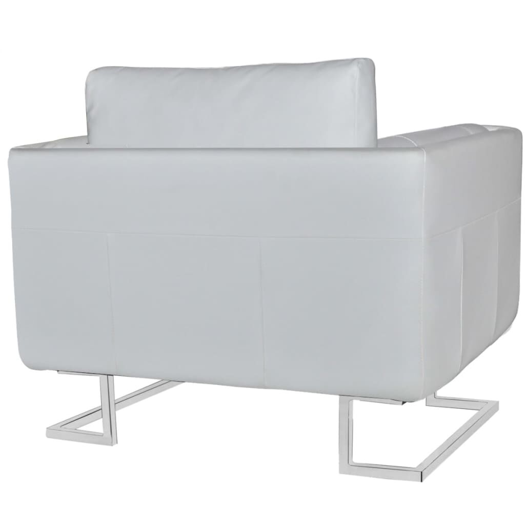 vidaXL Πολυθρόνα Cube Λευκή από Συνθετικό Δέρμα με Πόδια Χρωμίου