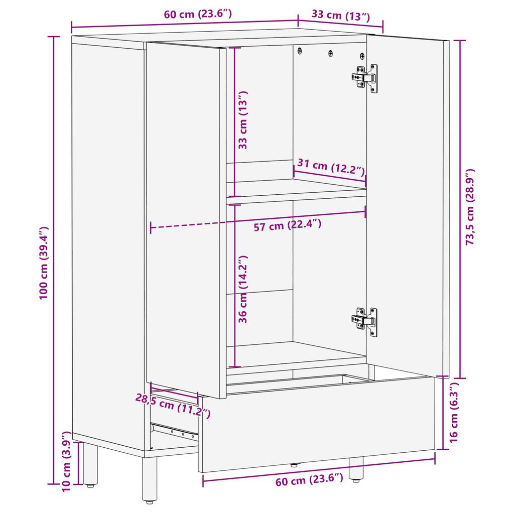 vidaXL Υψηλό Ντουλάπι 60x33x100 εκ. Μασίφ Ξύλο Ακακίας