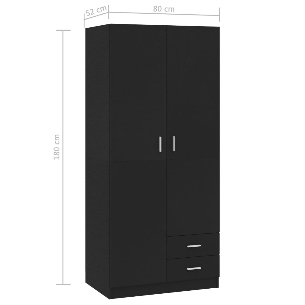 vidaXL Ντουλάπα Μαύρη 80 x 52 x 180 εκ. από Επεξ. Ξύλο