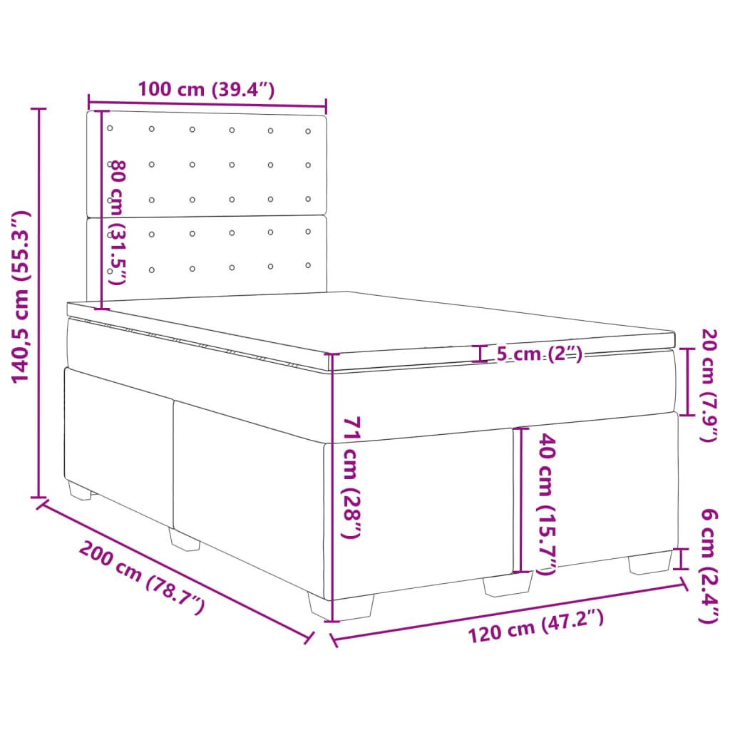 vidaXL Κρεβάτι Boxspring με Στρώμα Γκρι 120x200εκ. από Συνθετικό Δέρμα