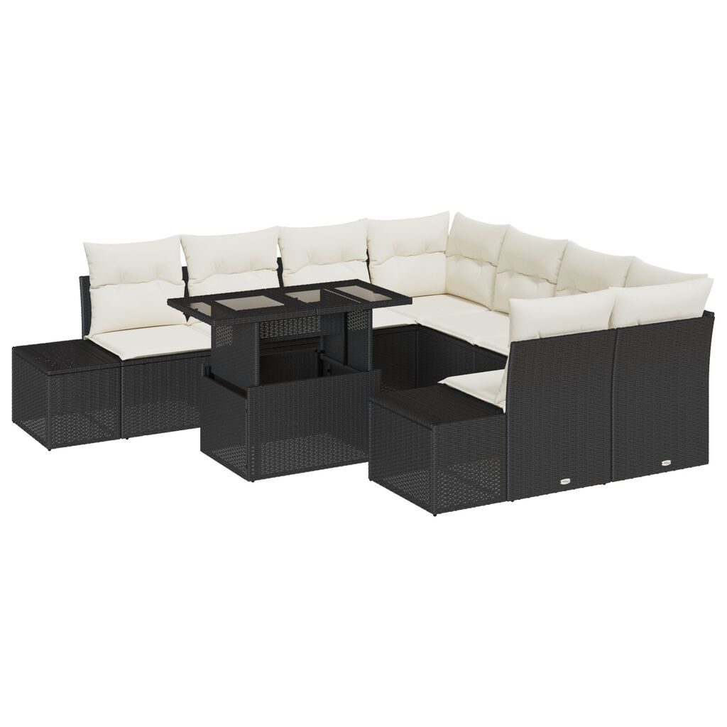 vidaXL Σετ Garden Sofa 9 Τεμαχίων με Μαξιλάρια Μαύρο Πολυ Ρατάν