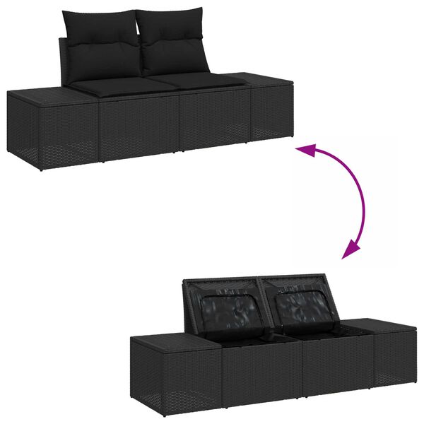 vidaXL Σετ Καναπέ Κήπου 11 pcs Μαύρο Ψάθα, Υφασμάτινα υλικά