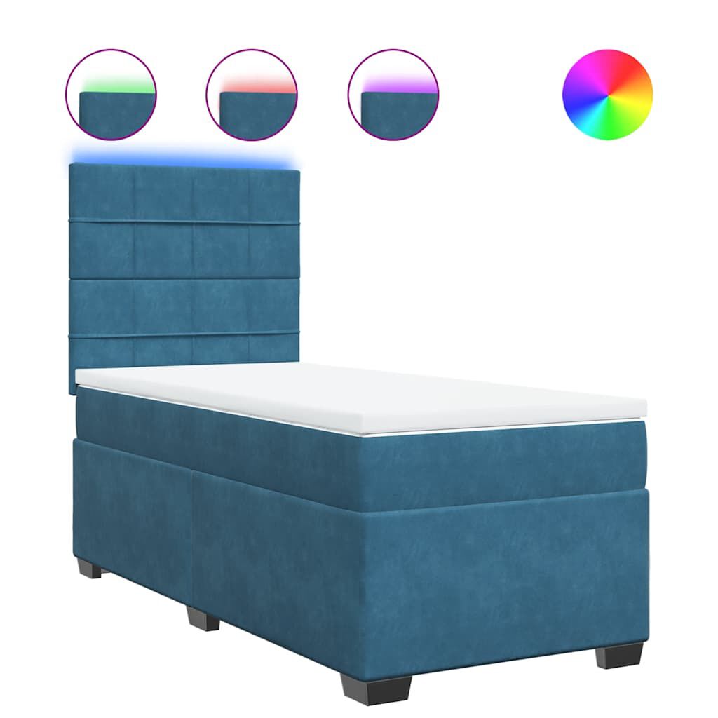 vidaXL Κρεβάτι Boxspring με Στρώμα Μπλε 80 x 200 εκ. Βελούδινο