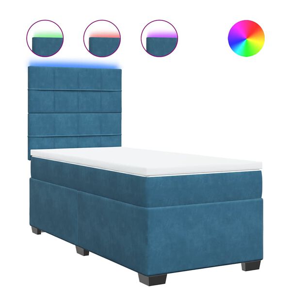 vidaXL Κρεβάτι Boxspring με Στρώμα Μπλε 80 x 200 εκ. Βελούδινο