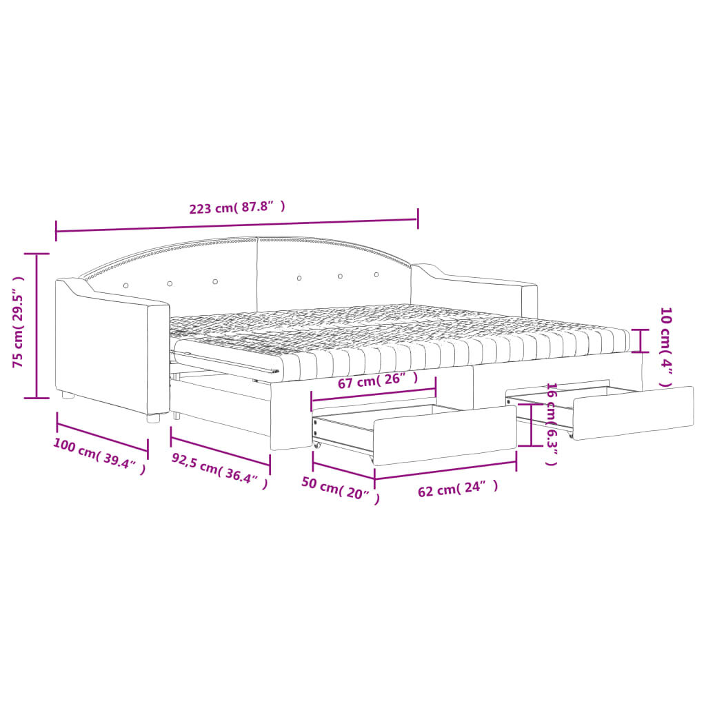 vidaXL Καναπές Κρεβάτι Συρόμενος Taupe 90x200 εκ. Ύφασμα & Συρτάρια