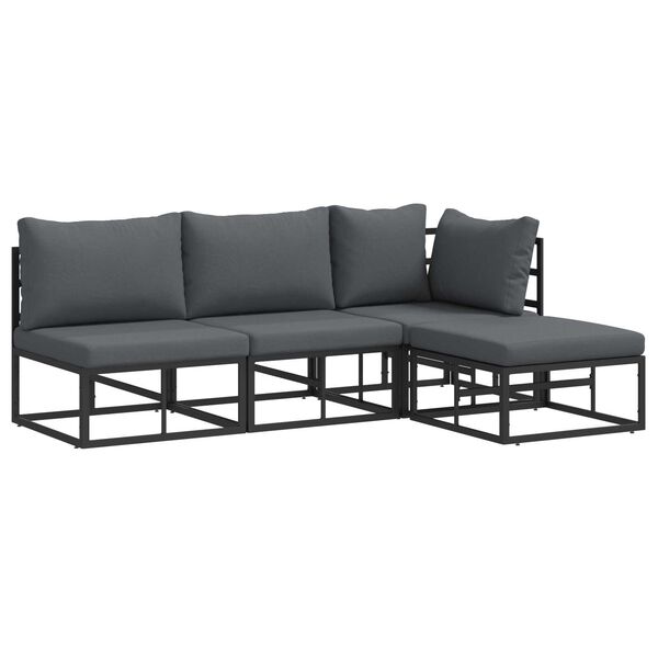 vidaXL Σετ Καναπέ Κήπου 4 pcs Μαύρο 211.5 x 141.5 x 71 εκ Αλουμίνιο
