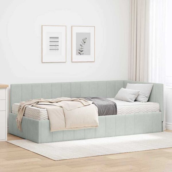 vidaXL Κρεβάτι Γωνίας με στρώμα Ανοιχτό γκρι 90 x 200 cm Βελούδο