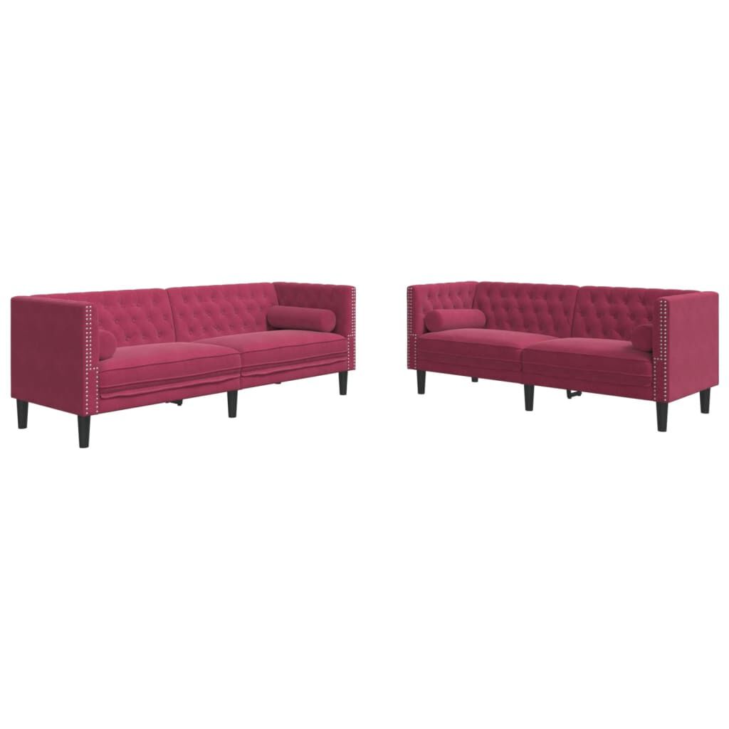 vidaXL Καναπές Chesterfield Σετ 3 Τεμ. με Στηρίγματα Μπορντό Βελούδο