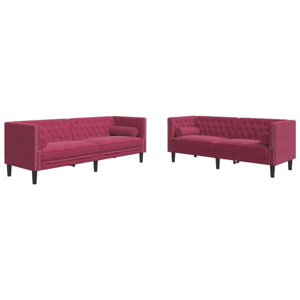vidaXL Καναπές Chesterfield Σετ 3 Τεμ. με Στηρίγματα Μπορντό Βελούδο