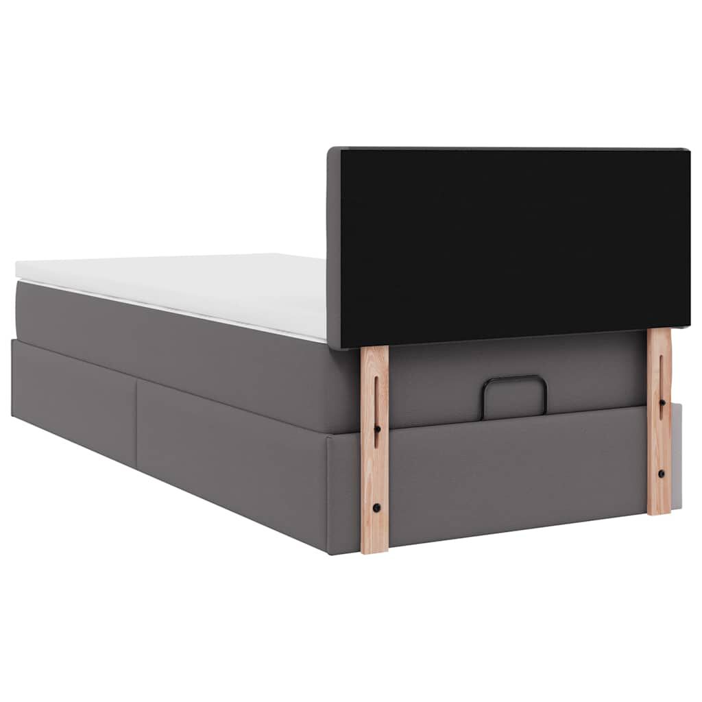 vidaXL Οθωμανικό κρεβάτι με στρώμα Γκρι 90x200cm Faux Leather