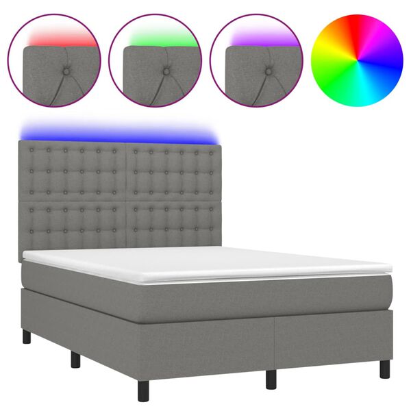 vidaXL &Kappa;&rho;&epsilon;&beta;ά&tau;&iota; Boxspring &mu;&epsilon; &Sigma;&tau;&rho;ώ&mu;&alpha; & LED &Sigma;&kappa;.&Gamma;&kappa;&rho;&iota; 140x190&epsilon;&kappa;. &Upsilon;&phi;&alpha;&sigma;&mu;ά&tau;&iota;&nu;&omicron;