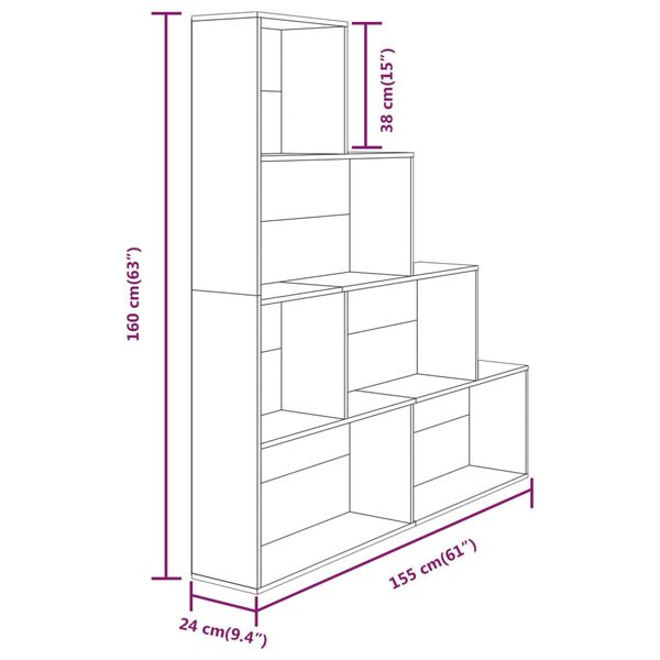 vidaXL Βιβλιοθήκη Γκρι Sonoma 155 x 24 x 160 εκ.