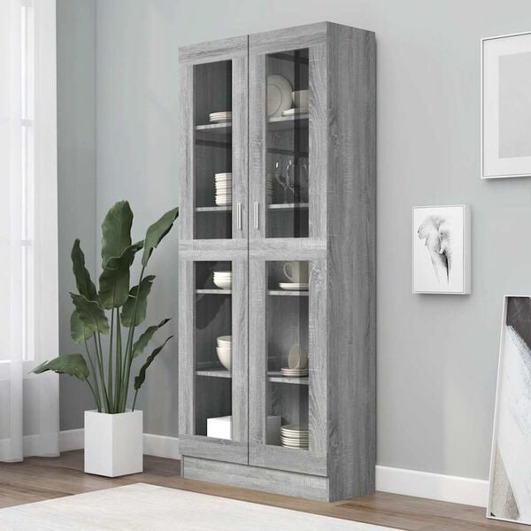 vidaXL Βιτρίνα Γκρι Sonoma 82,5x30,5x185 εκ. από Επεξεργασμένο Ξύλο
