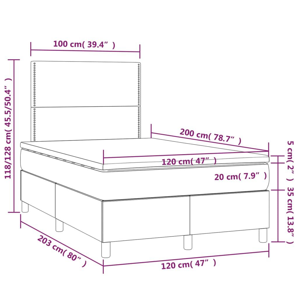 vidaXL Κρεβάτι Boxspring με Στρώμα & LED Γκρι 120x200 εκ. Συνθ. Δέρμα
