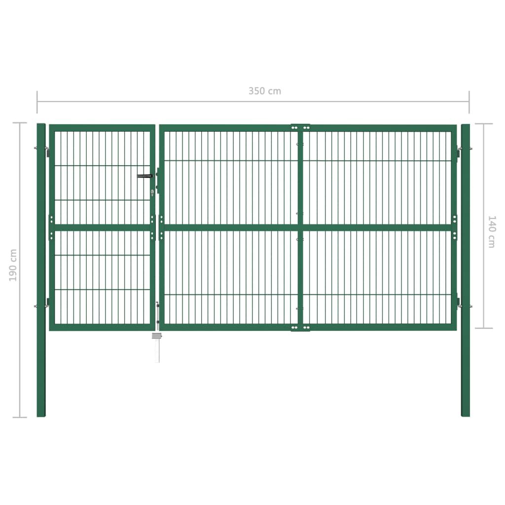 vidaXL Πόρτα Περίφραξης Κήπου Πράσινη 350x140 εκ. Ατσάλινη με Στύλους