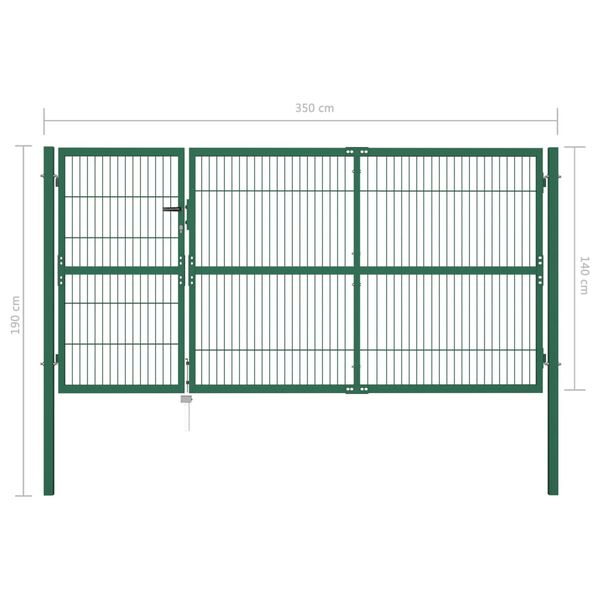 vidaXL Πόρτα Περίφραξης Κήπου Πράσινη 350x140 εκ. Ατσάλινη με Στύλους