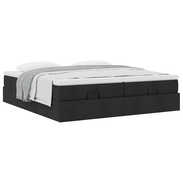 vidaXL Οθωμανικό κρεβάτι με στρώματα Μαύρο 160x200cm Ύφασμα
