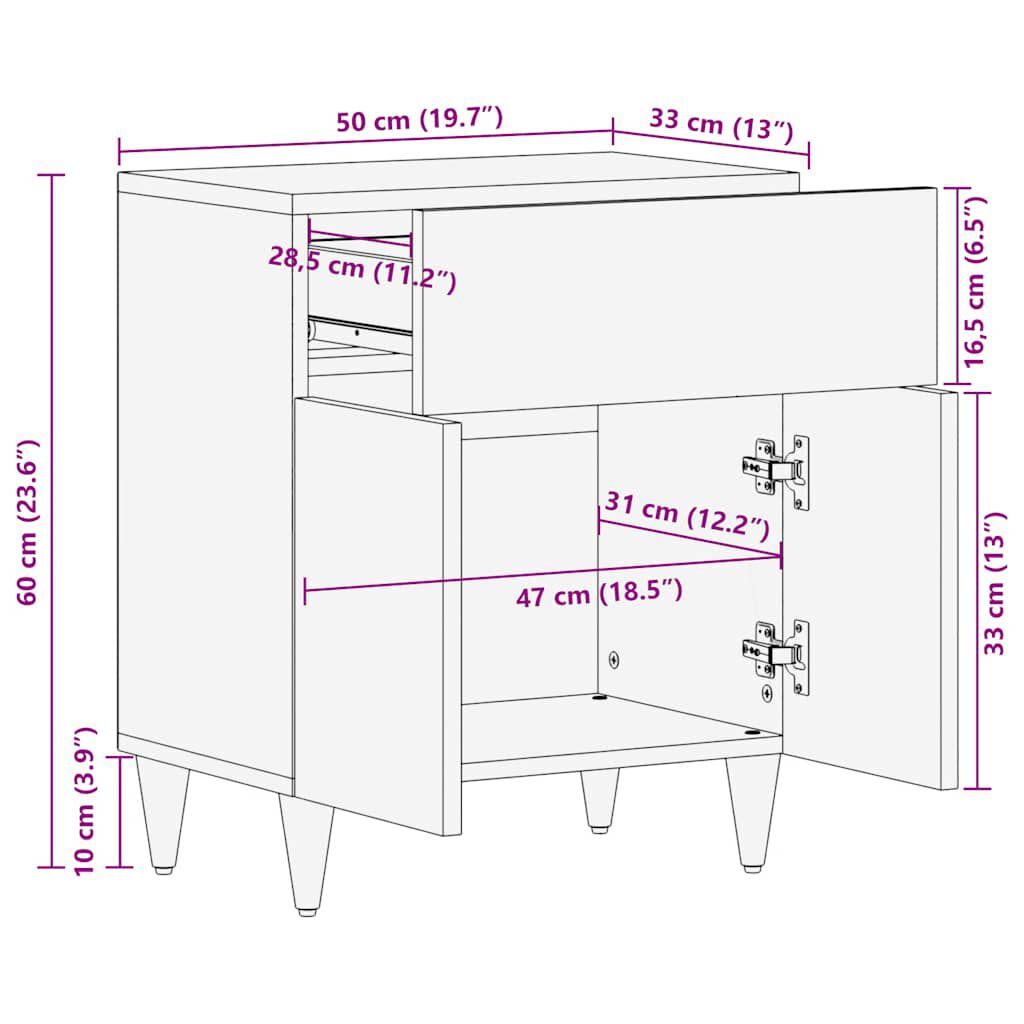 vidaXL Κομοδίνο 50 x 33 x 60 εκ. από Μασίφ Ξύλο Μάνγκο
