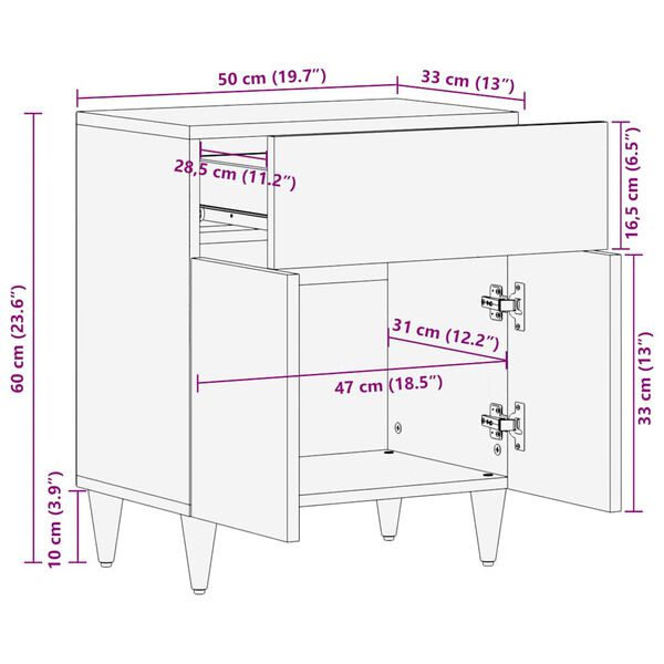 vidaXL Κομοδίνο 50 x 33 x 60 εκ. από Μασίφ Ξύλο Μάνγκο