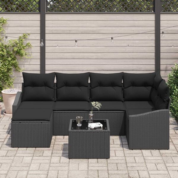 vidaXL Σέτ φαγητού για κήπο 7 pcs Μαύρο Πολυ rattan, βαμμένο ατσάλι