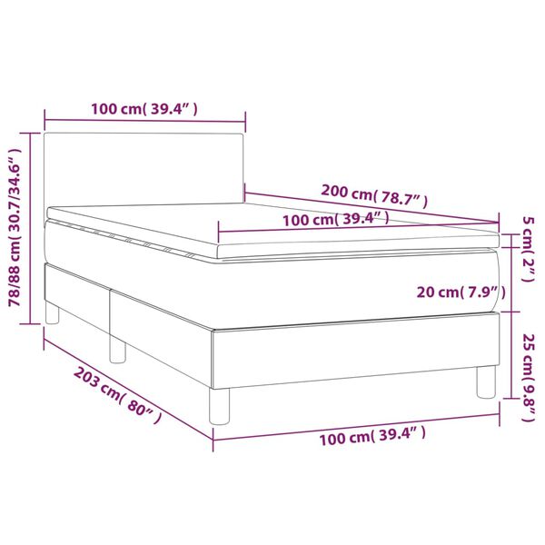 vidaXL Κρεβάτι Boxspring με Στρώμα & LED Σκ.Καφέ 100x200 εκ Υφασμάτινο